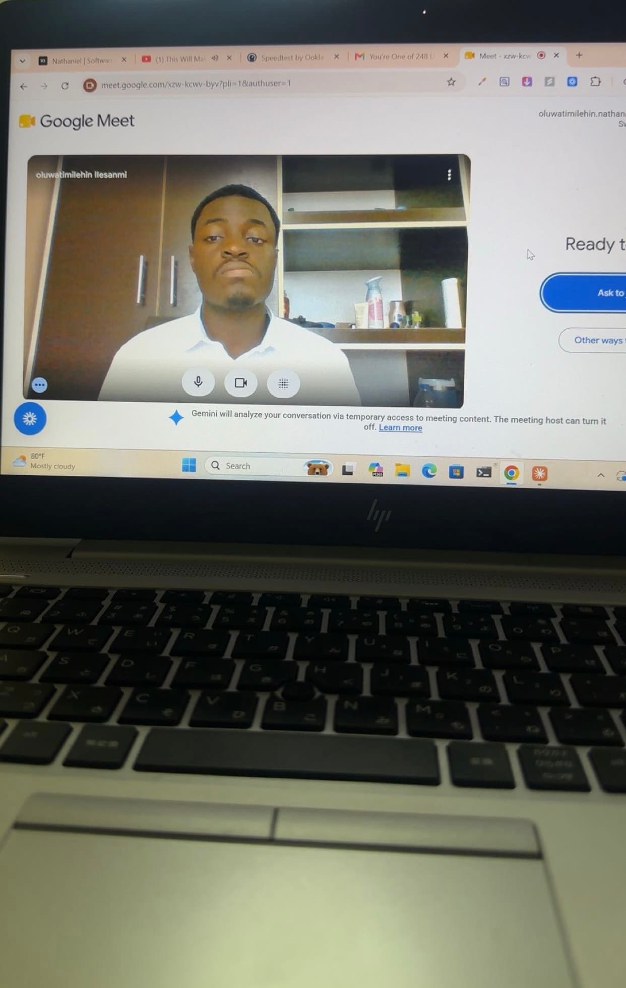 About to join a video call on my laptop