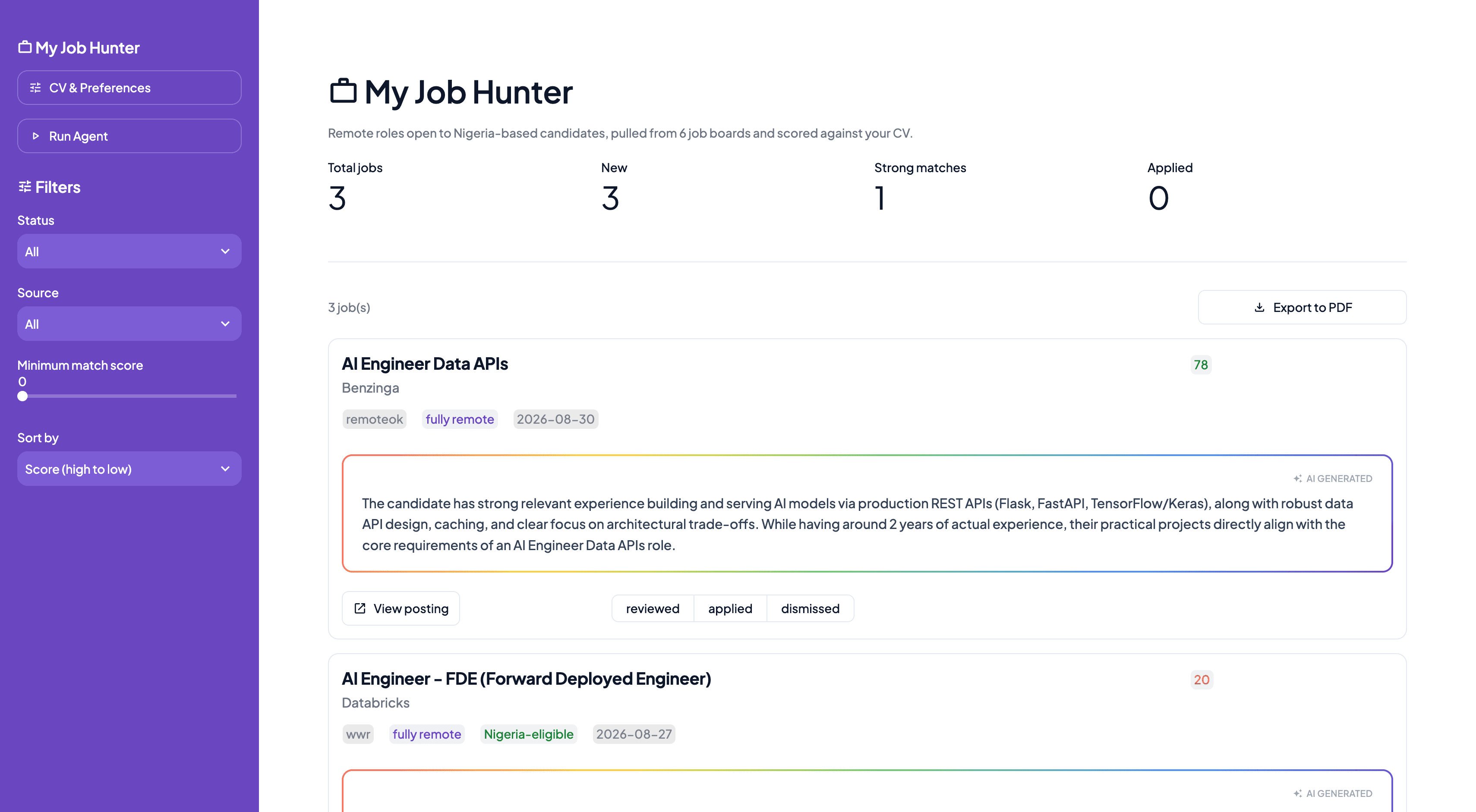 My Job Hunter AI Agent preview